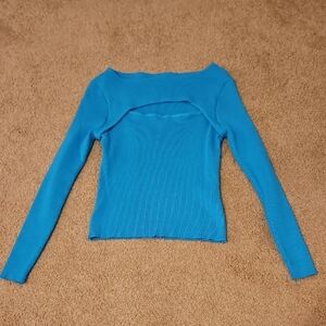 Blue Long Sleeve Ribbed Top